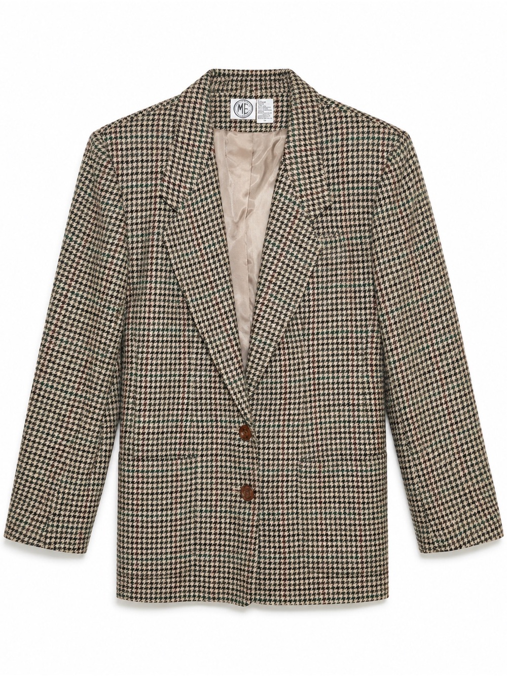 Women’s Wool Blend Houndstooth Plaid Blazer Heritage Preppy Quiet Luxury - Picture 2 of 12